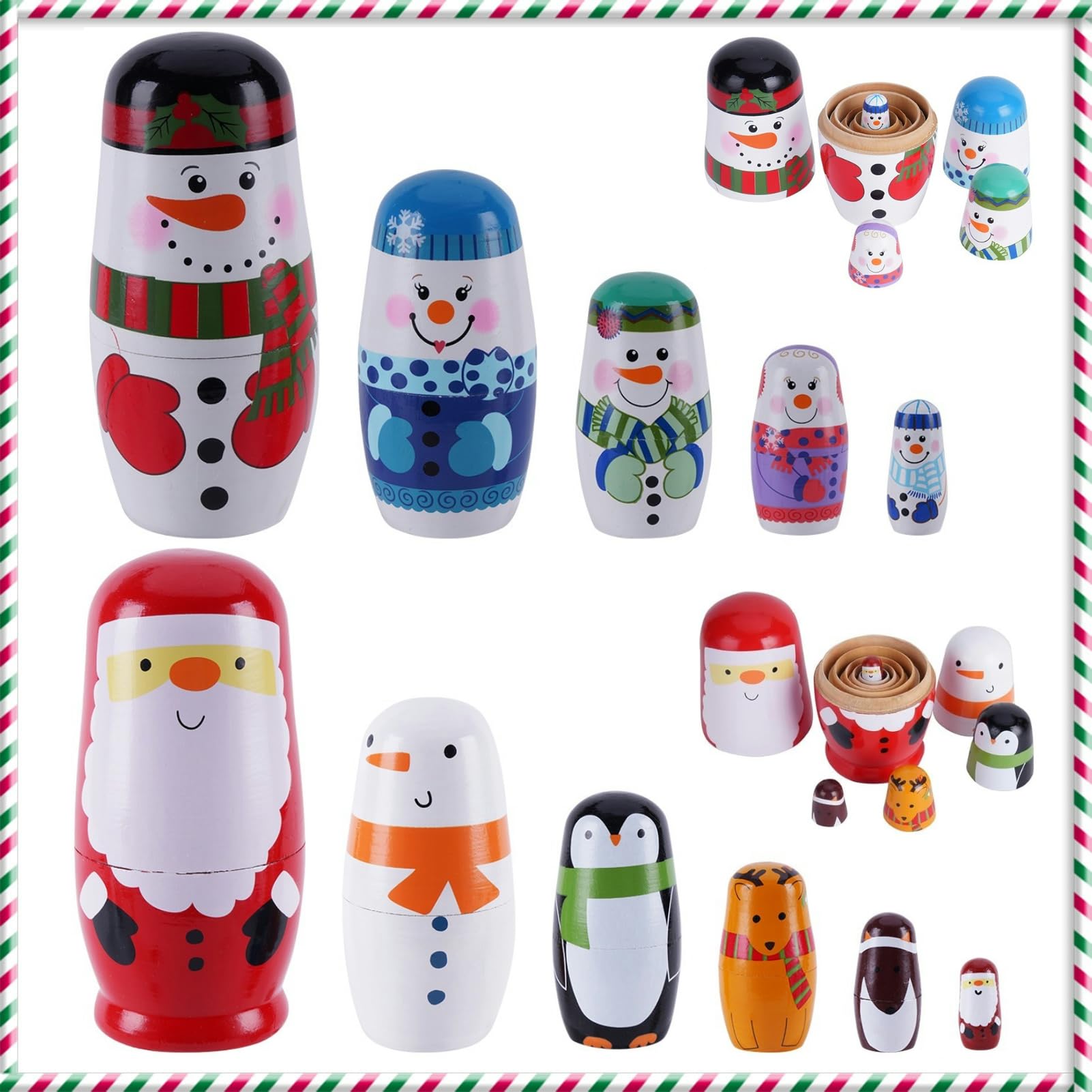 Tngan Chirstmas Russian Nesting Dolls, 2 Pack Wooden Handmade Nested Set Matryoshka Dolls, Russian Stacking Dolls Toys for Kids Toddlers Happy Chirstmas Home Decoration Gift(Santa Snowman)