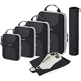 BAGSMART Compression Packing Cubes, 6 Set Packing Cubes for Suitcases, Lightweight Suitcases Organizers Bag Set & Compression Travel Cubes, Travel Essentials Packing Organizers Black