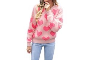 Yiulangde Valentine's Day Heart Sweater for Women Cute Love Shape Sweatshirt Casual Crewneck Valentine Shirt Pullover Tops