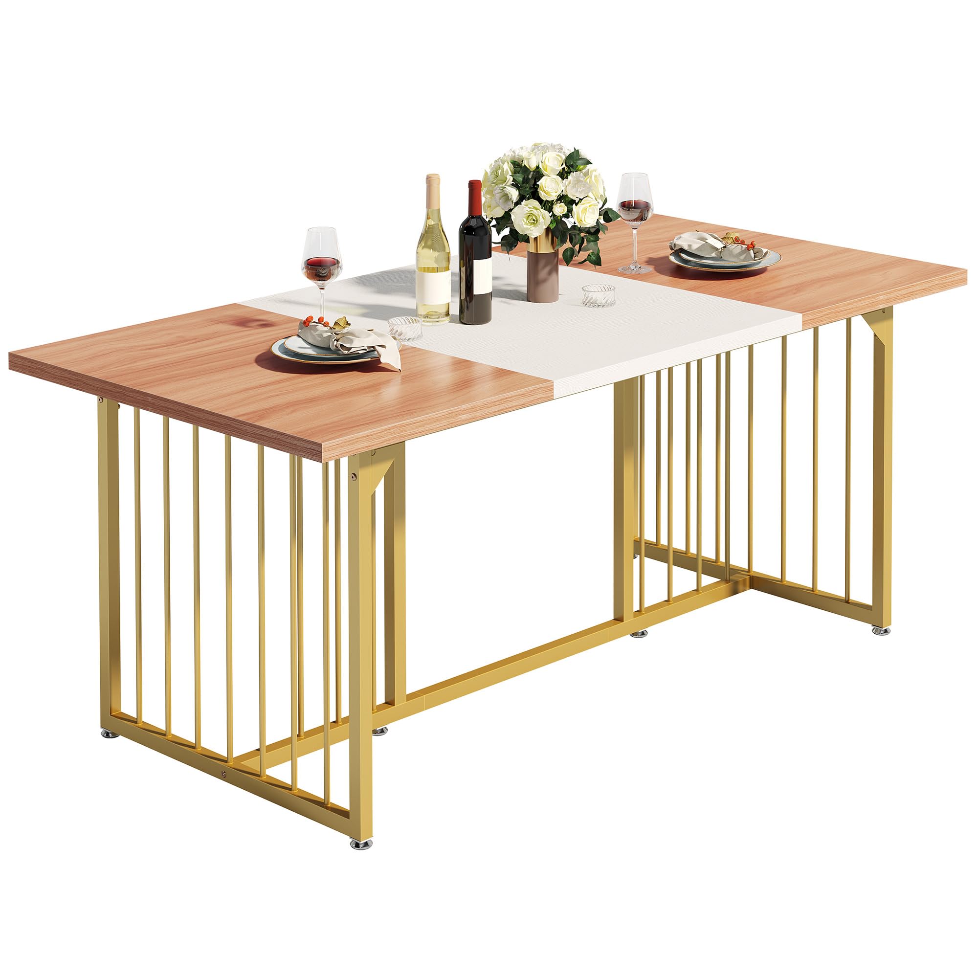 Photo 1 of **PARTIAL SET**DWVO 70.8" Large Dining Table for 6-8 People, Modern Rectangular Wooden Dining Table, Rustic Kitchen Table with Heavy Duty Metal Gold Legs for Dining Room