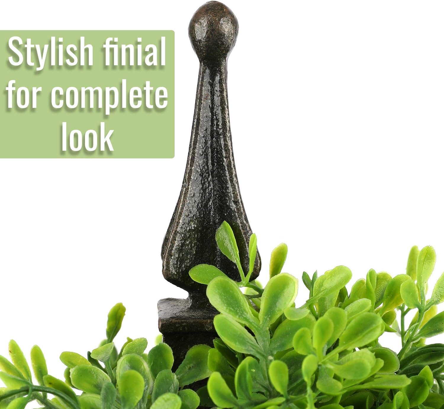 Houseables Artificial Boxwood Topiary, Fake Spiral Trees, 2 Pack, 4’, Plastic Plants, Outdoor Porch Décor, Faux Potted Bushes, Indoor Ornamental Tree, with Finial, for Front Door, Tall Entryway Shrubs -
