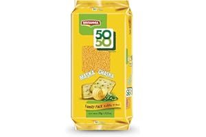BRITANNIA MASKA CHASKA Family pack - 50 50 Crackers - 62g. Crispy wheat Snack thins, Savory Indian School Snacks