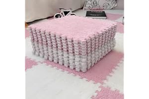 Typutomi 10pcs Plush Puzzle Foam Floor Mat, Soft Fluffy Interlocking Square Foam Tiles Area Rugs Carpet for Parlor Bedroom Decoration(11.8x11.8in, Pink & White)