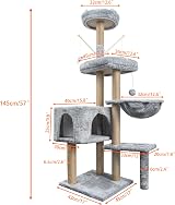HOMIDEC Cat Tree 145cm Multi-Level Scratching Post Sisal Rope Climbing Tower view 3