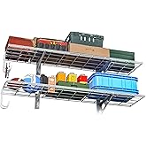EVERHANGER Garage Wall Shelves, 12 X 48 Inch Wall Mounted Storage Shelves, Heavy Duty Metal Shelving with Hooks, 2 Pack, White