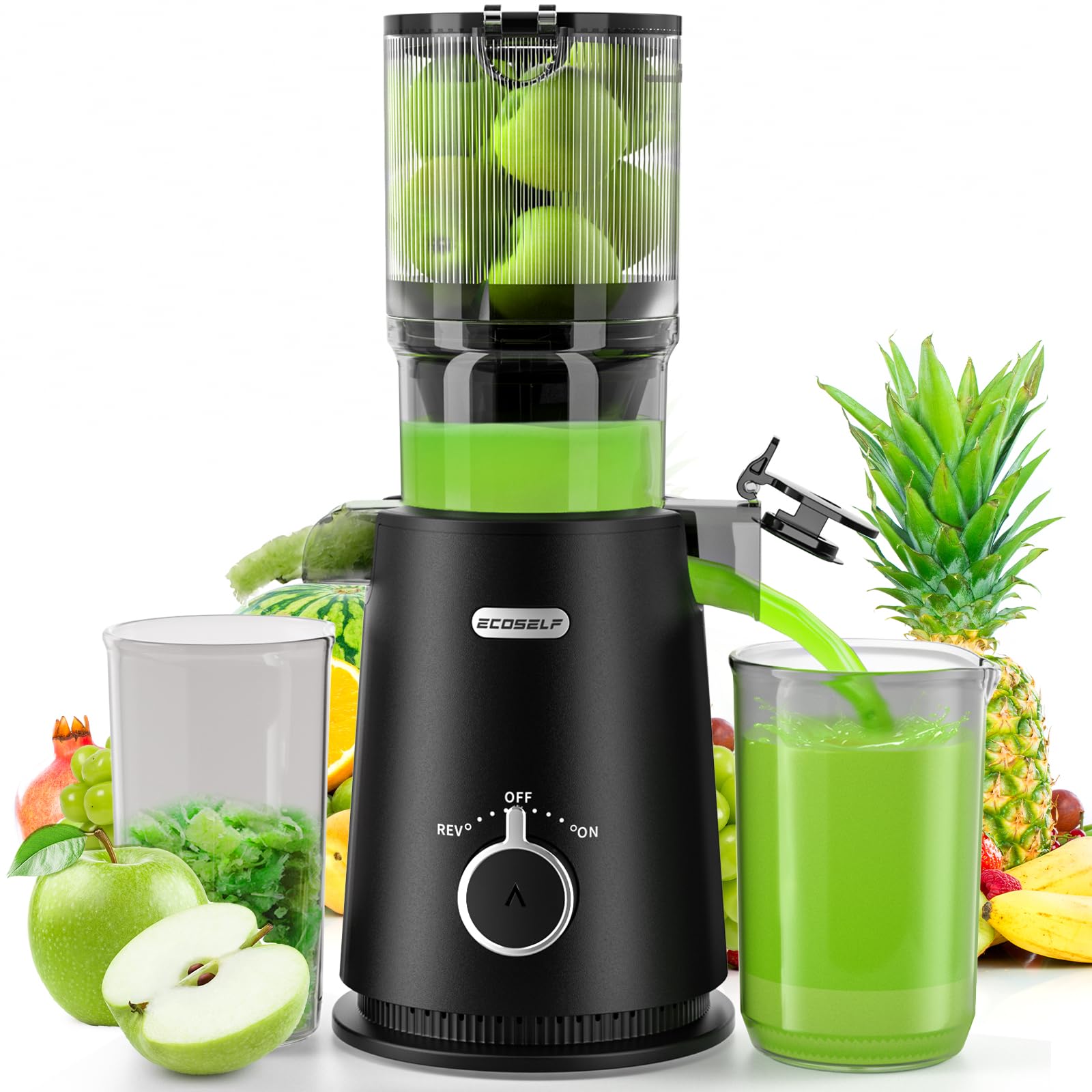 Photo 1 of Juicer Machines, ECOSELF Cold Press Juicer with 4.35" Large Feed Chute Fit Whole Fruits and Vegetables, Easy to Clean, Masticating Juicer Self Feeding Effortless for Batch Juicing, High Juice Yield
