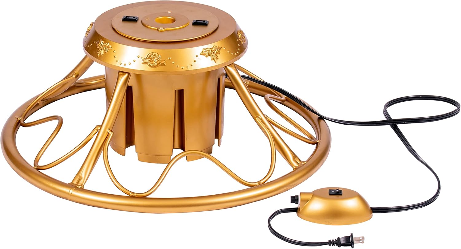 Tree Stands - Vickerman 360 Degree Rotating Tree Stand for Artificial Christmas Trees up to Maximum 120 Lbs, Gold