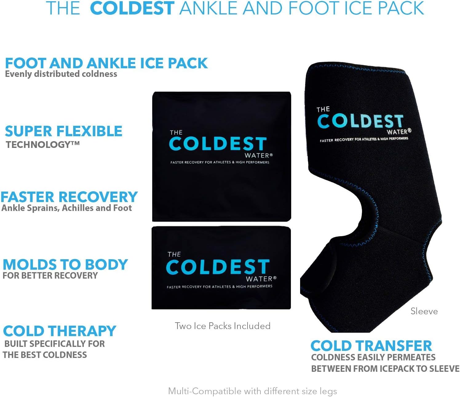 The Coldest Foot Ankle Achilles Pain Relief Ice Wrap with 2 Cold Gel Packs | Best for Achilles Tendon Injuries, Plantar Fasciitis, Bursitis & Sore Feet Built for Cold Therapy (Black XS-XL): Health & Personal Care