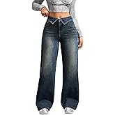 Flvsun Women's High Waist Wide Leg Jeans Stretchy Y2k Boyfriend Baggy Jeans Loose Fit Casual Trendy Denim Pants