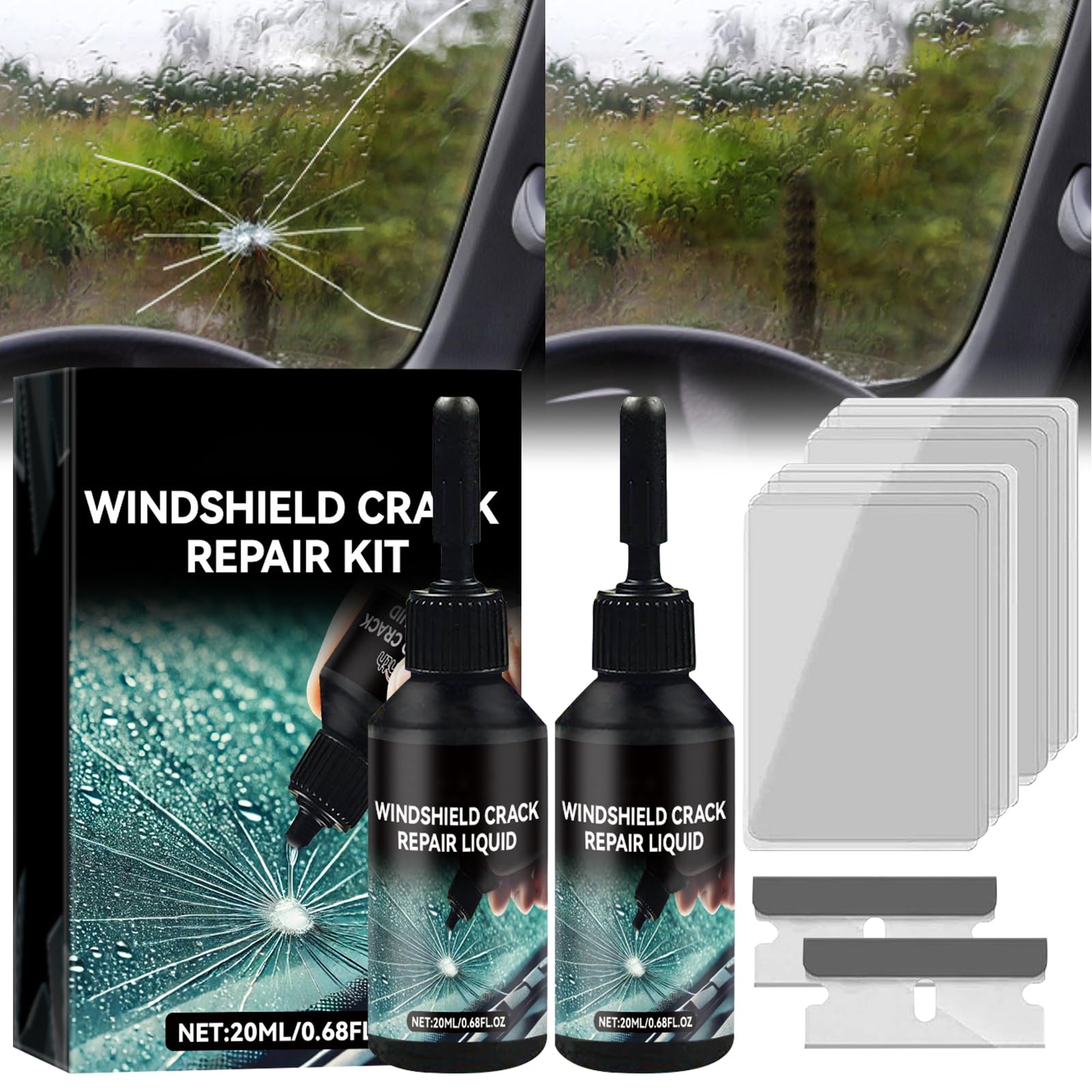 Photo 1 of Upgrade Windshield Crack Repair Kit, Glass Repair Liquid for Cracks,Windshield Repair Kit for Chips and Cracks,Car Windshield Crack Gone Glass Repair Kit Nano Glass Repair Kit,Glass Repair Tool(2 Set)