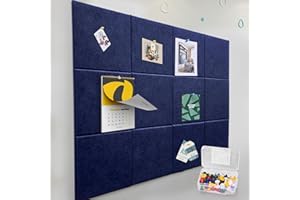 ZHIDIAN Felt Wall Tiles Bulletin Board with Removable Adhesive, 47"x35" Dark Blue Cork Board Alternative with 40 Push Pins, 12 Pack Large Office Cork Tile Push Board Felt Squares for Walls