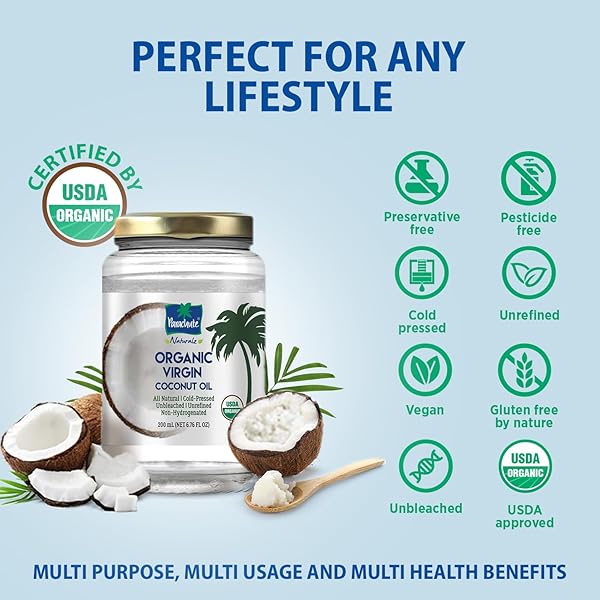 “PARACHUTE NATURALZ ORGANIC VIRGIN COCONUT OIL | COOKING OIL, HAIR OIL, BODY OIL & OIL PULLING | COLD PRESSED | UNBLEACHED | UNREFINED | NON-HYDROGENATED | MCT OIL | USDA CERTIFIED |16 FL. OZ | GLASS JAR”