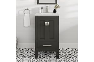 Eviva London 20 Inch Bathroom Vanity with Sink - Freestanding 20 Vanity with Sink Combo - Espresso Bathroom Vanities W/Porcelain Sink and Quartz Countertop for Modern Vanity Bathroom