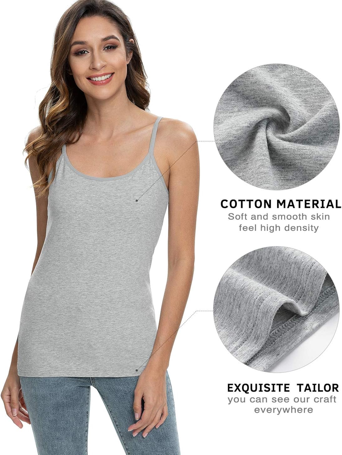 Vislivin Womens Cotton Camisole Adjustable Strap Tank Tops with Shelf Bra Stretch Undershirts at  Women’s Clothing store
