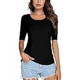 LOVFEE Women's Basic Round Neck Plain Half-Sleeve Tee Casual Fitted T Shirt
