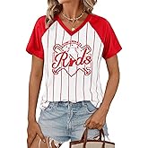 Baseball Jersey Women Baseball Mom Shirts Game Day Tshirt Baseball Fan Gift Tee Lightweight Breathable Striped V Neck Top