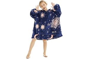 THREE POODLE Wearable Blanket Hoodie for Kids, Oversized Sherpa Sweatshirt Blanket with Giant Hood, Warm Cozy Hooded Blanket, Cute Gifts for Kids Girls Boys