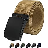 WAUNEE Canvas Military Golf Belt with Black Buckle and Tip - Up to 55" Waist Size, Long Black Buckle
