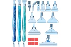 Snewvie Diamond Painting Pen Accessories Tools Set,3PCS Glitter Diamond Art Pen and 12Pcs Blue Metal Screw Thread Multi Placer Tips,Resin Diamond Painting Drill Pens for DIY Diamond Art