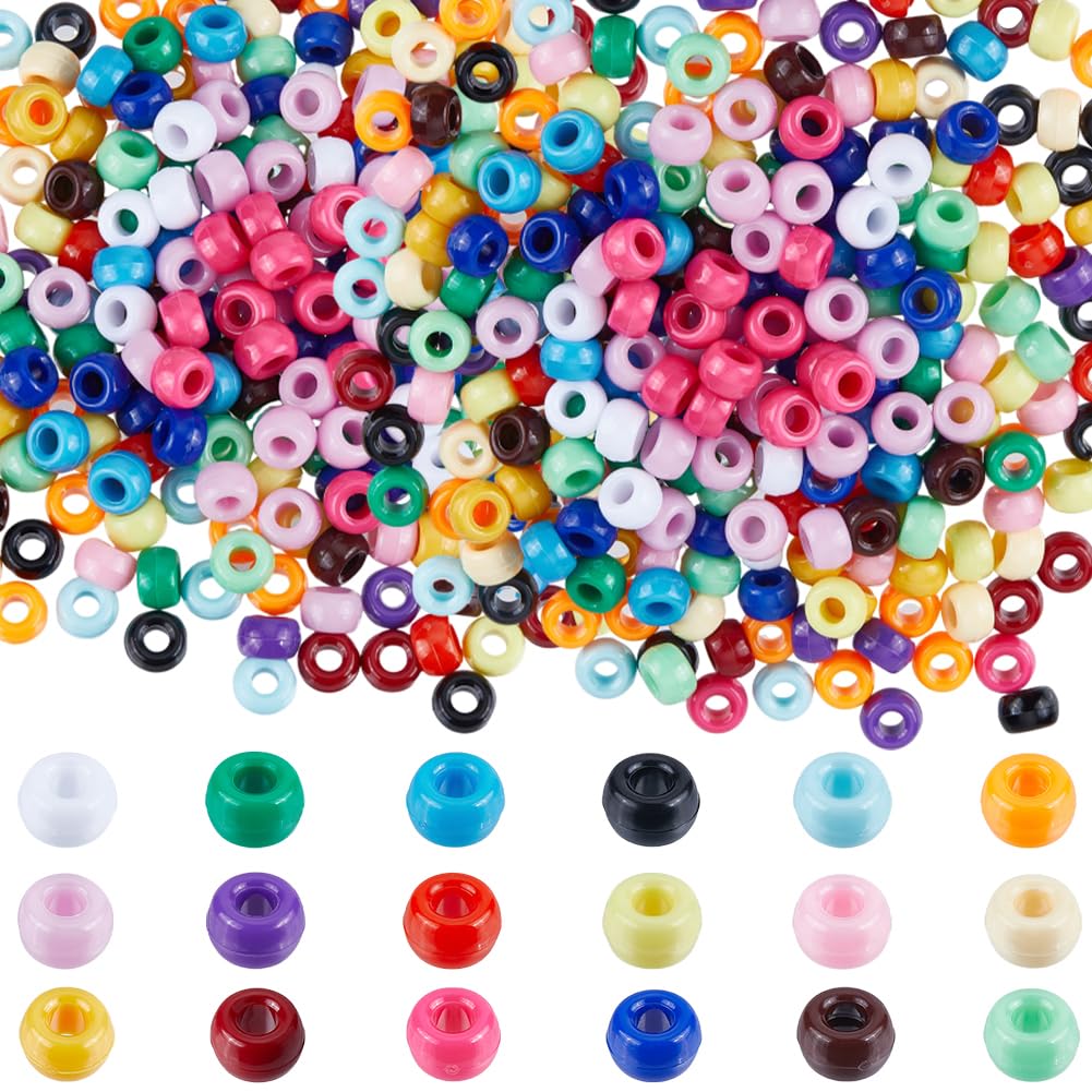 SUNNYCLUE 1800Pcs 18 Colors Pony Beads Bulk Opaque Pony Beads Purple Pink Black White Green Colorful Bead Kit 6X9mm Hair Braid Bead Large Hole Plastic Spacer for Jewellery Making Beading Kit โ image 1