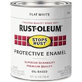 Rust-Oleum Stops Rust Brush On Protective Enamel Paint, Flat White | Rust and Corrosion Resistant, Indoor and Outdoor Durability, Beautiful Finish on Metal, Wood and More, Quart