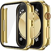 Misxi 2 Pack Tempered Glass Case Compatible for Apple Watch SE 3 (2025) SE 2 SE Series 6 Series 5 Series 4 44mm, Hard PC Screen Protector Overall Protection Cover for iWatch, 1 Gold + 1 Transparent