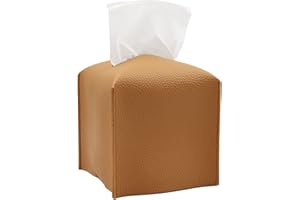 Livelab Tissue Box Cover, Modern Square Decorative PU Leather Facial Paper Case Organizer Holder Dispenser for Bathroom, Vanity Countertop, Night Stands, Desk, Car 5X5X5'' | Camel