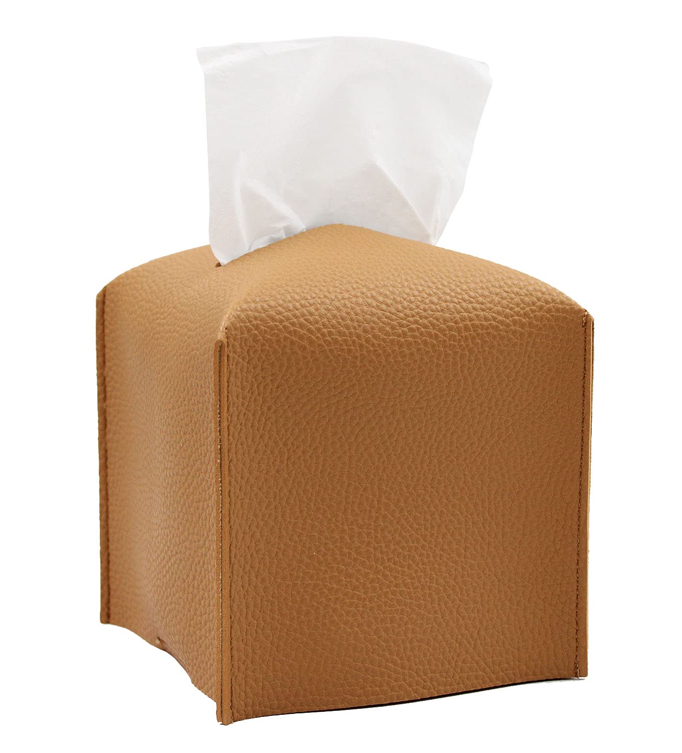 Photo 1 of Livelab Tissue Box Cover, Modern Square Decorative PU Leather Facial Paper Case Organizer Holder Dispenser for Bathroom, Vanity Countertop, Night Stands, Desk, Car 5X5X5'' | Camel