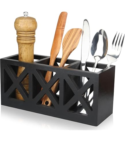 Égouttoir à Couverts En Bois Et PP - Support à Ustensiles De Cuisine Avec Base En Bois - 11