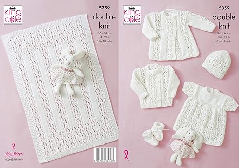 King Cole 5359 Knitting Pattern Baby Coat Jacket Top Hat Bootees