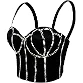 VEENDEO Women's Handmade Rhinestone Diamond Push up Bustier Crop Top Punk Corset Bra Vest With Detachable Strap