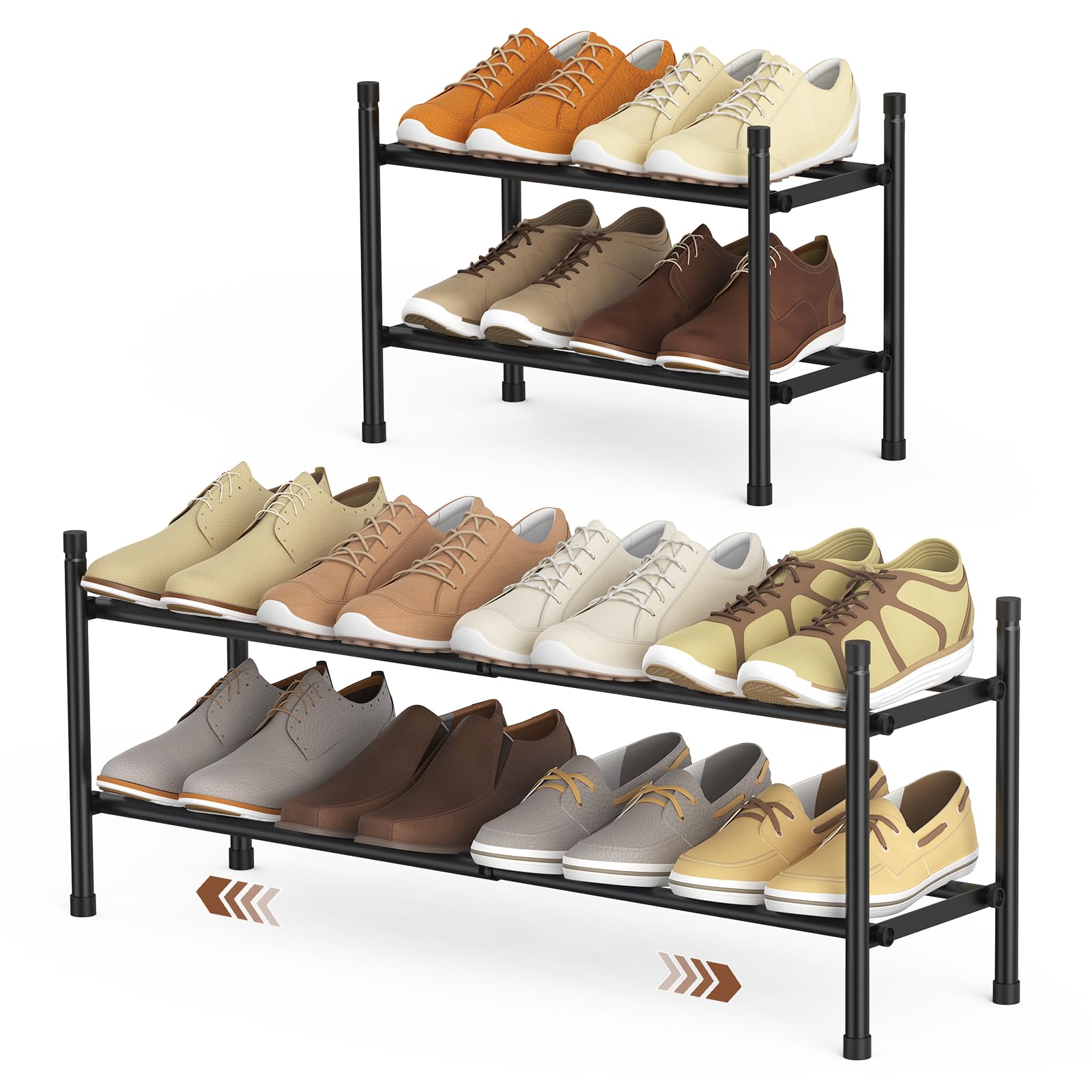 Photo 1 of Uneviesyka Expandable Shoe Rack, 2 Tier Shoe Rack for Closet, Stackable Adjustable Standing Metal Shoe Shelf Organizer Storage, Small Shoe Racks for Front Door Entrance?Entryway(Black)
