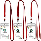 3 Pack Clear ID Badge Holder with Lanyard Red Lanyards with Vertical Waterproof ID Badge Holder for Office, School, Travel