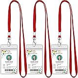 3 Pack Clear ID Badge Holder with Lanyard Red