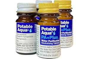 Potable Aqua Water Purification Tablets with PA Plus, Portable and Effective Solution for Camping, Hiking, Emergencies, Natural Disasters and International Travel, Two 50ct Bottles (2-Pack)
