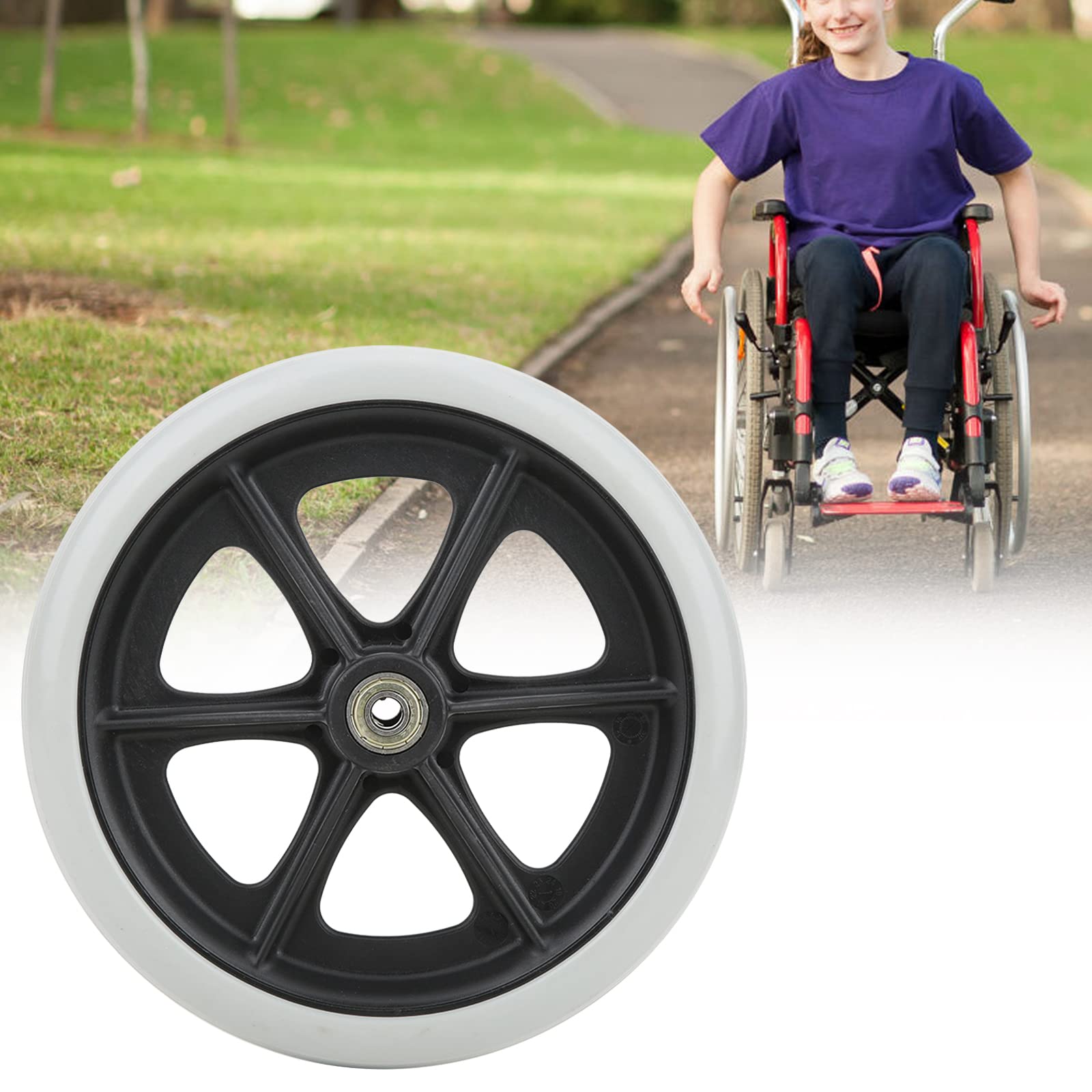 GAESHOW 2pcs Wheelchair Wheels, 8in Replaceable Wheelchair Accessory Front Wheel, Anti-Slip Polyurethane Front Wheels Wheelchairs Accessory