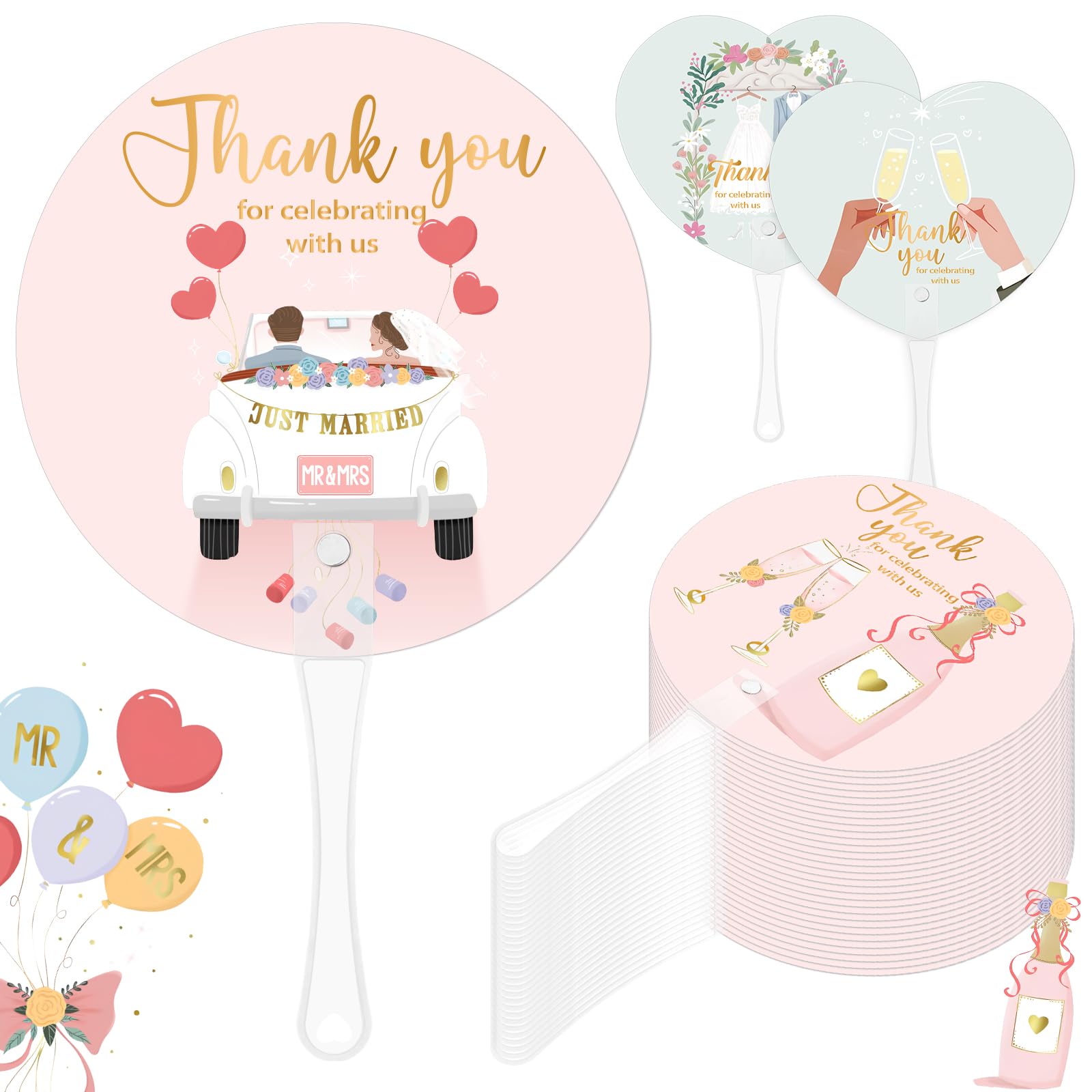 Photo 1 of Piuaeue 50Pcs Wedding Hand Plastic Fans Handheld Wedding Favors Fans for Guests Bulk Thank You for Celebrating Plastic Fan with Handle for Wedding Ceremony Bridal Shower (Bridal &Groom)