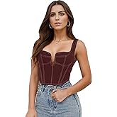 Deep V Neck Sleeveless Corset Corp Top Bustier Y2K Denim Zip Back Coconut Girl Cottagecore Aesthetic for Women