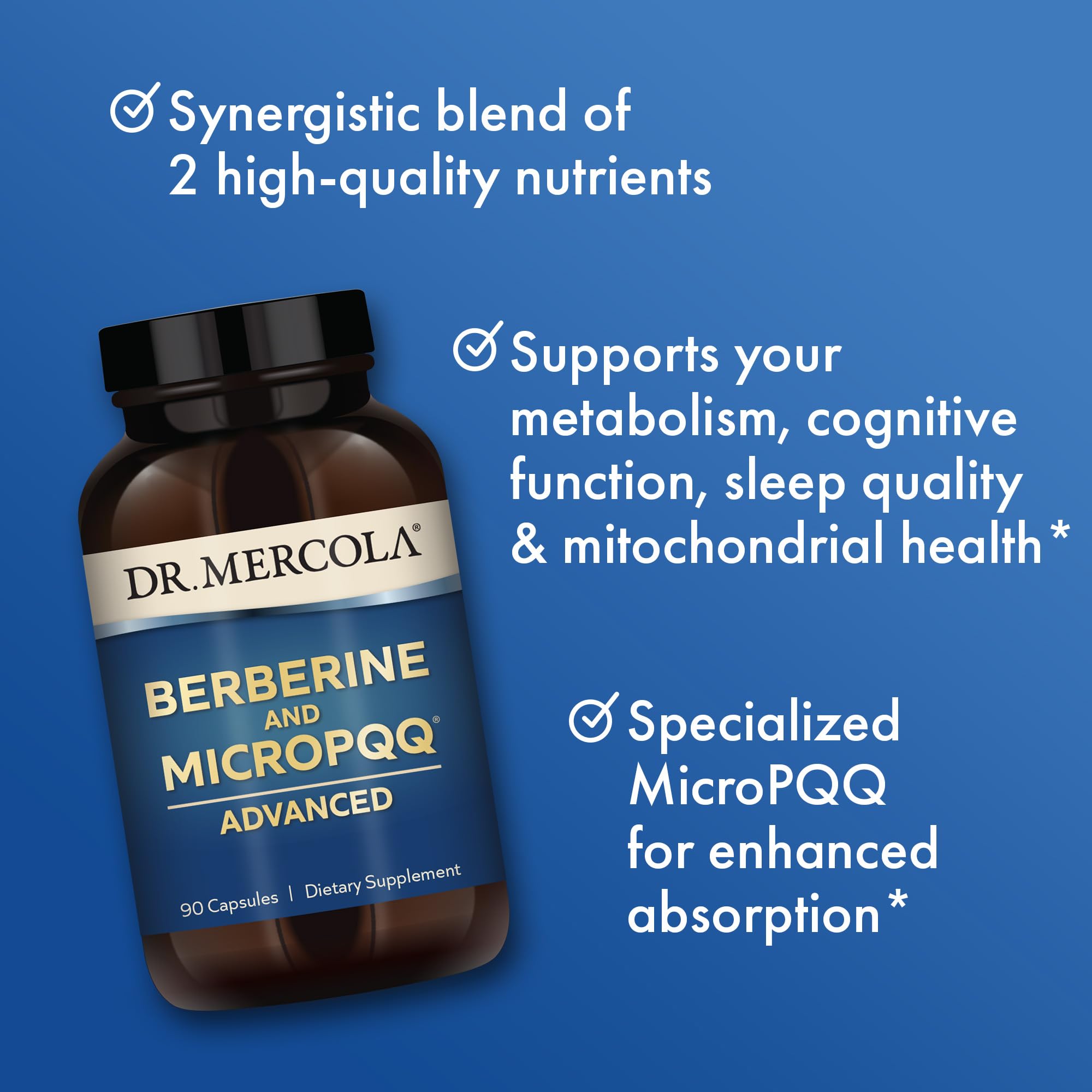 Dr. Mercola Berberine and MircoPQQ Advanced - Offers Metabolic, Mitochondrial, Brain & Immune Support - GMO-Free, Gluten-Free & Soy-Free - 90 Capsules (90 Servings)
