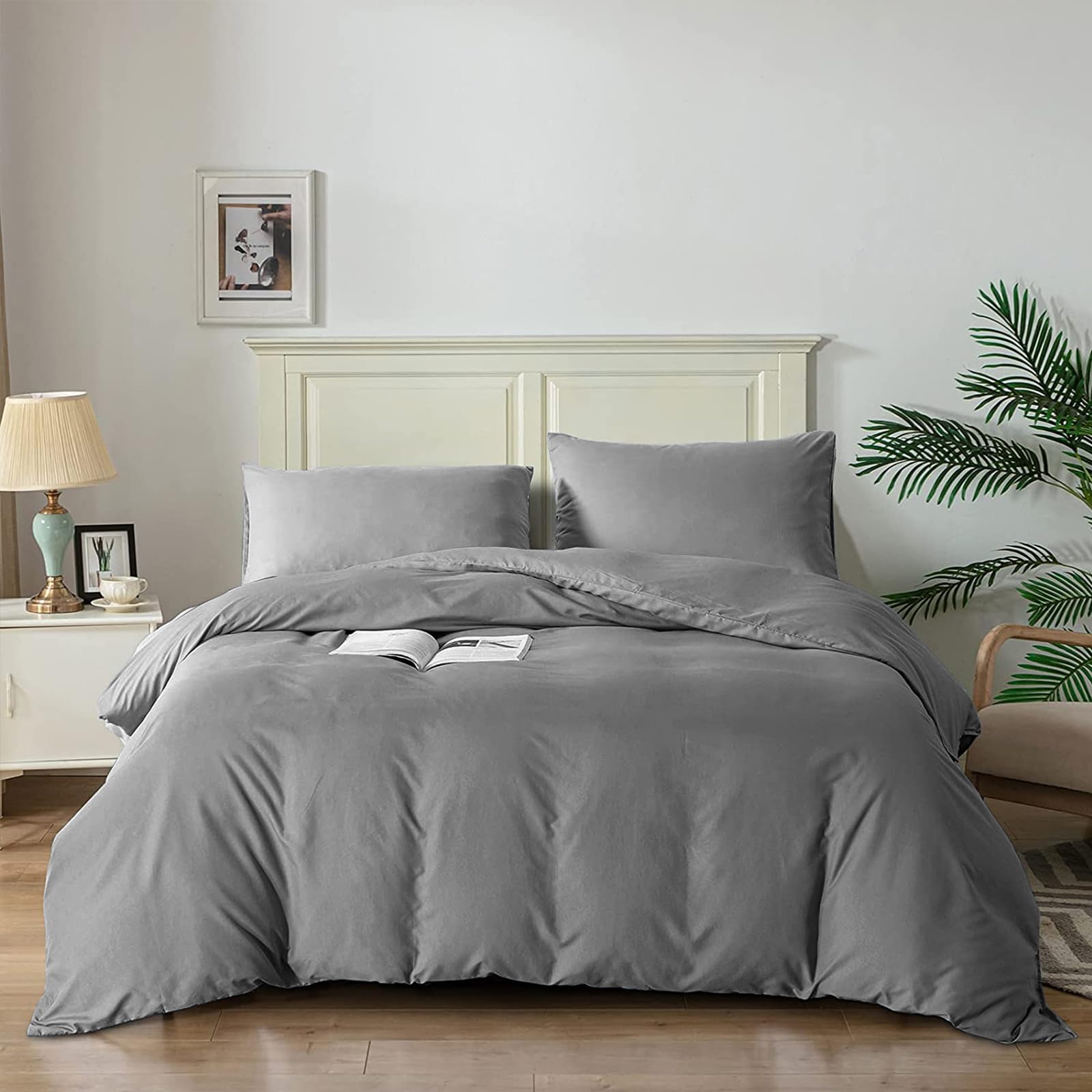 Good Nite King Size Duvet Cover Sets Bedding Sets King Size Duvet Cover With Pillowcases Soft Microfiber Bed Cover Machine Washable (Dark Gray, King 230x220cm)