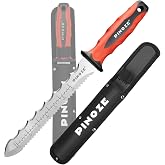 PINOZE 8" Insulation Knife, Stainless Steel Blade Insulation Cutter w/Laser Scale, Dual-Side Serrated Duct Knife Tool with Sheath for Cutting Heat Material Foam/Rockwool/Styrofoam, Garden Sod Cutter