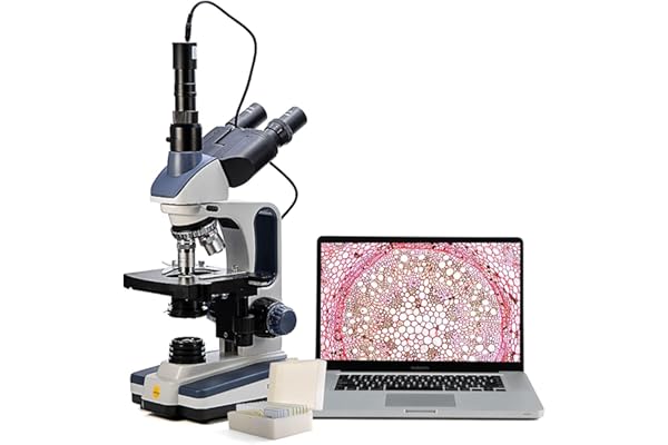 Swift SW350T Compound Trinocular Microscope,40X-2500X Magnification,Two-Layer Mechanical Stage,with 5.0 mp Camera and Software Windows/Mac Compatible and 5 PCS Prepared Slides and 5 PCS Blank Slides