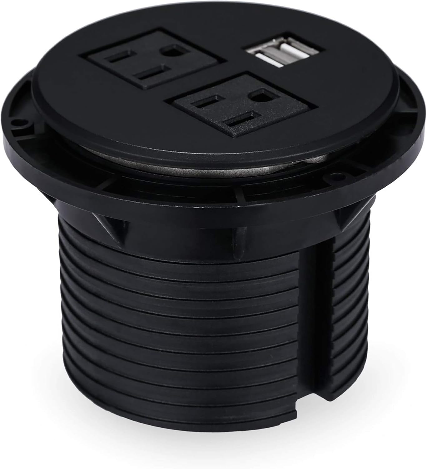 Desktop Power Grommet Hub 2 Power Socket & Dual USB Ports For Office Desk Grommet Outlet Table Recessed Power Outlet Durable Plastic Top (Black) with 5.9 FT Power Cord