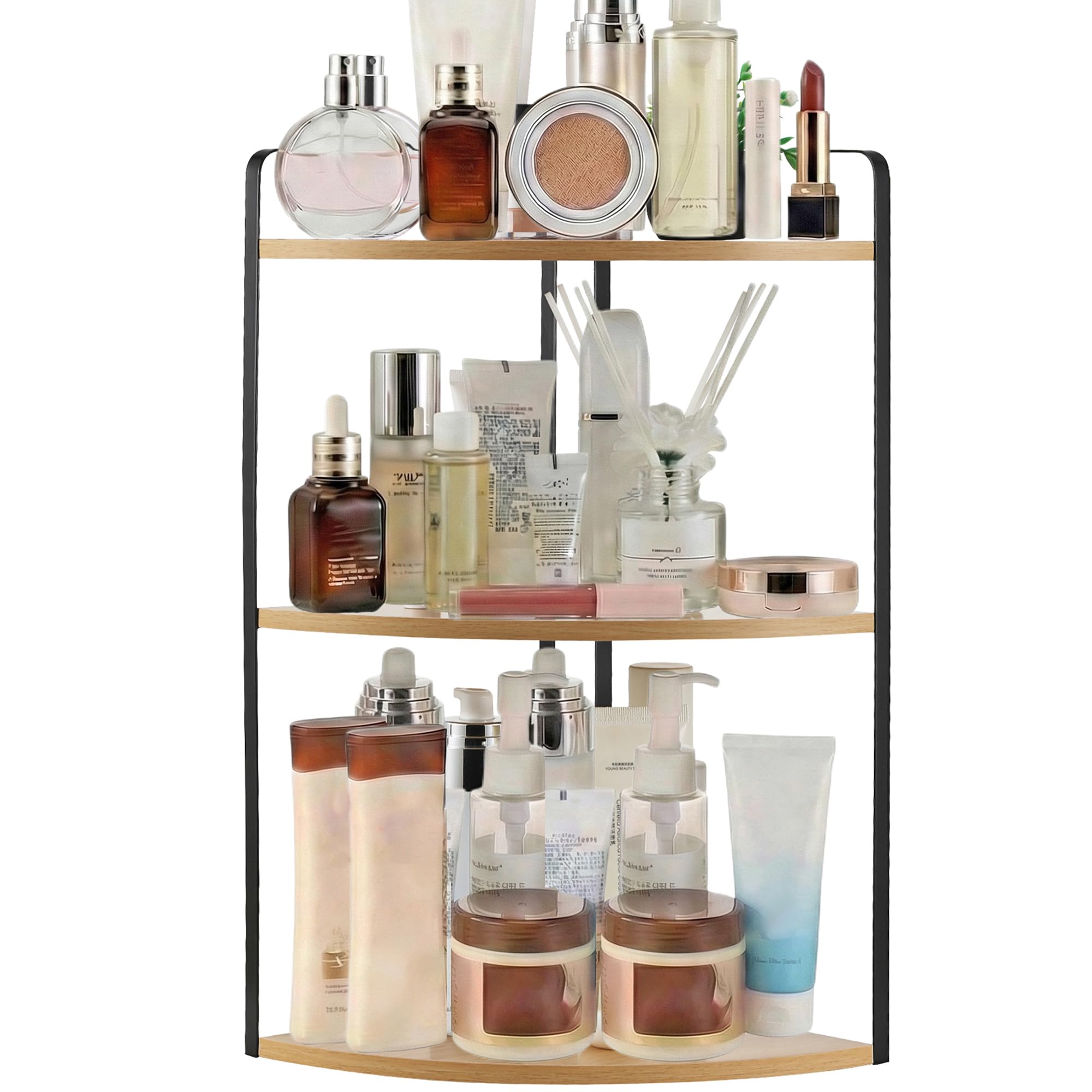 Photo 1 of OKLILIYA 3 Tier Corner Bathroom Counter Organizer, Countertop Organizer, Makeup Organizer Countertop, Bathroom Storage Sink Shelf, Wooden and Metal Counter Shelf (Large Capacity-Rustic Walnut)