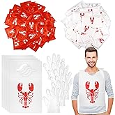 Umigy 200 Pcs Disposable Adults Crawfish Lobster Bibs Boil Seafood Party Supplies Include 50 Lobster Bibs Bulk 50 Wet Wipe 100 Pairs of Plastic Disposable Gloves for Crab Seafood Fest Party