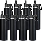Neihepal 22 oz Insulated Water Bottles Bulk, Stainless Steel Water Bottles Bulk with Leak Proof Straw Lid, Personalized Powder Coated for Laser Engrave (Black,8 Pack)