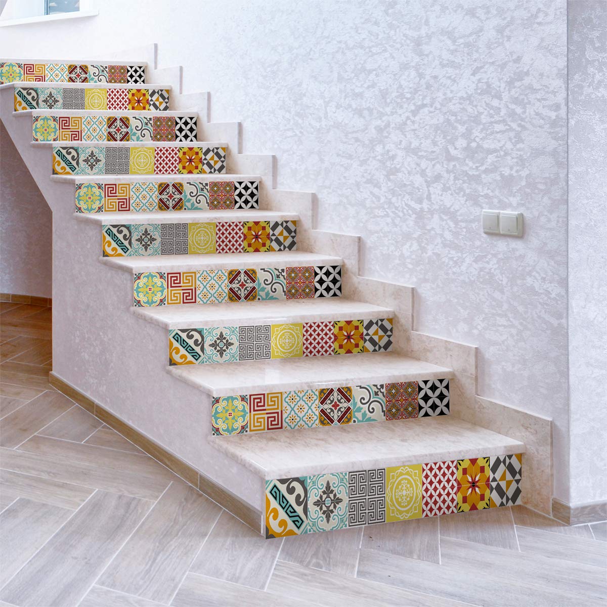 4 Adhesive Stickers for Stairs Tiles | Cement Tile Riser Sticker – Tile Risers – Azulejos – 15 x 105 cm – 4 Strips