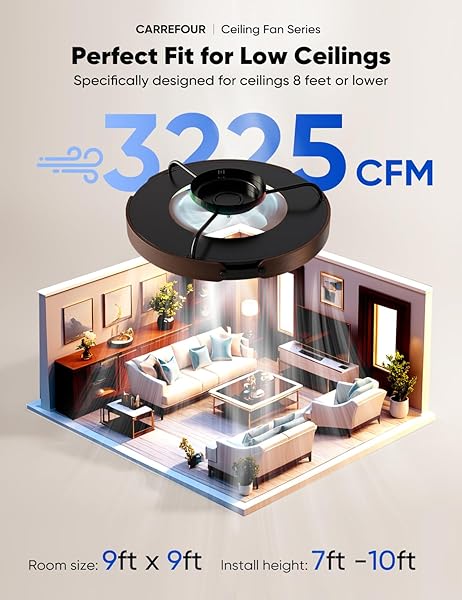CARREFOUR 20″ SMART CEILING FANS WITH LIGHTS – LOW PROFILE FLUSH MOUNT CEILING FAN WITH 3 CCT, RGB, 6 SPEED REVERSIBLE DC MOTOR, REMOTE AND APP CONTROL, TIMER, QUIET BEDROOM FAN,WALNUT‑TRIM