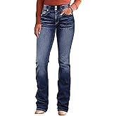 Flamingals Boot Cut Jeans for Women Mid Waist Tummy Control Trendy Flare Jeans Straight Denim Pants