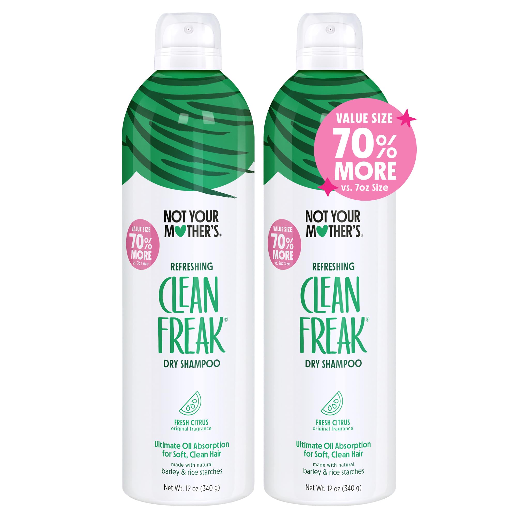 Not Your Mother's Clean Freak Refreshing Jumbo Dry Shampoo (2-Pack) - 12 oz - Instantly Refreshes Hair Between Washes - Fresh Citrus Scent - Ultimate Oil Absorption - For All Hair Types